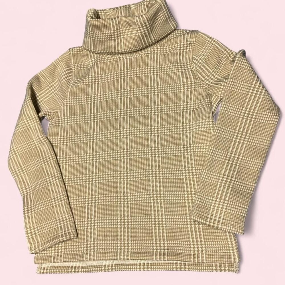 J.Crew cream and tan plaid turtleneck sweater Size M